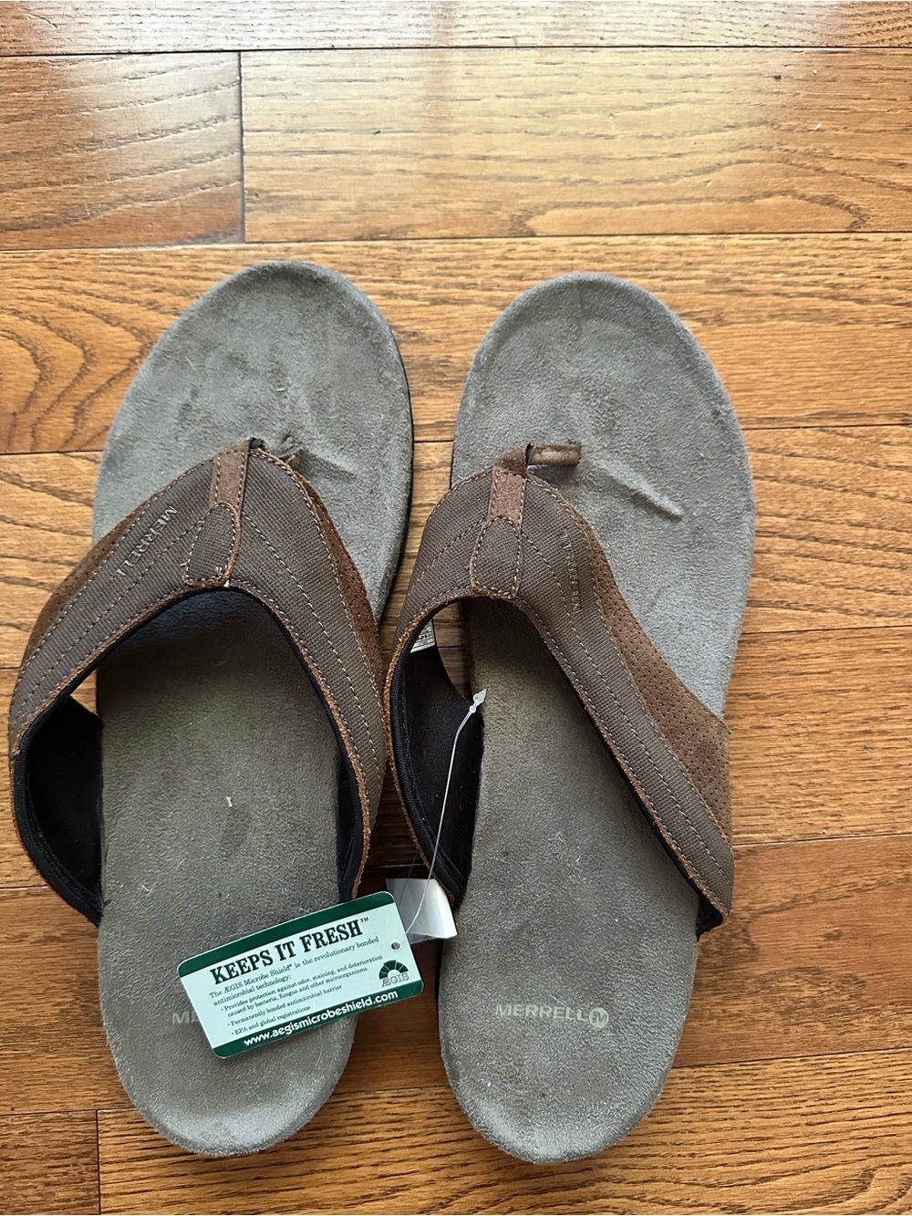 NWT Merrell Men's Brown Suede Flip-Flops Size 13 Thongs Sandals